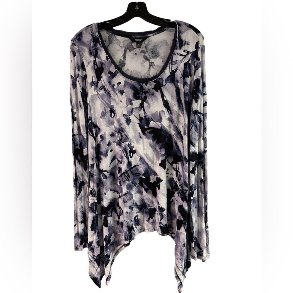 Simply Vera Wang Blue Purple Print Handkerchief Hem Rayon Top Size XL
